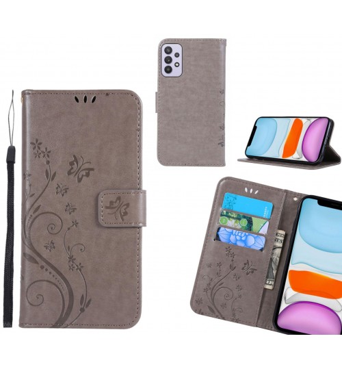 Samsung Galaxy A32 5g Case Embossed Butterfly Wallet Leather Cover - Grey