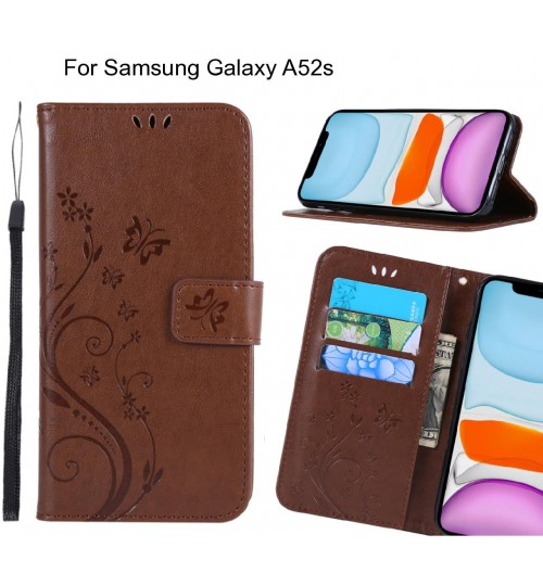 Samsung Galaxy A52s Case Embossed Butterfly Wallet Leather Cover - Brown