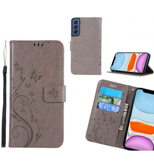 Samsung S21 Fe 5g Case Embossed Butterfly Wallet Leather Cover - Grey