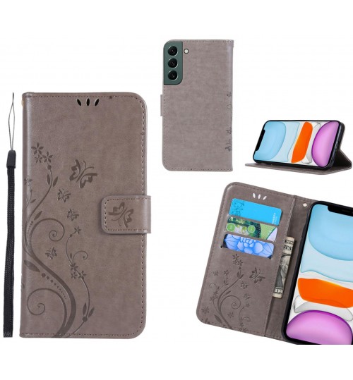 Samsung Galaxy S22 Case Embossed Butterfly Wallet Leather Cover - Grey