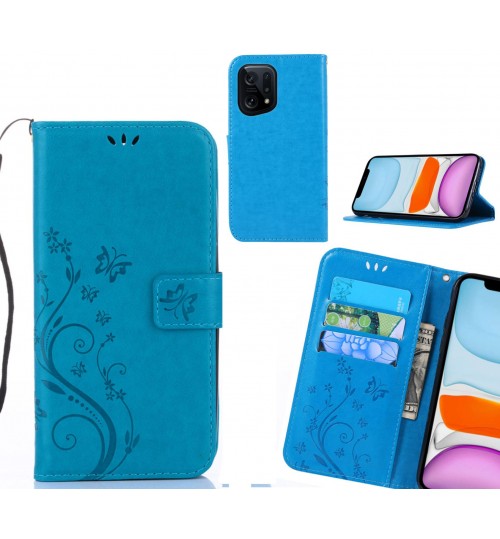 Oppo Find X5 Case Embossed Butterfly Wallet Leather Cover - Blue