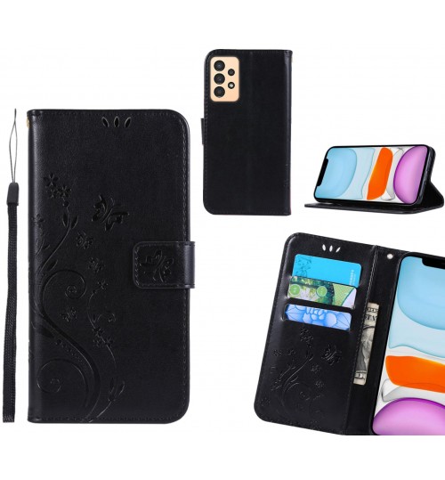 Samsung Galaxy A13 Case Embossed Butterfly Wallet Leather Cover - Black