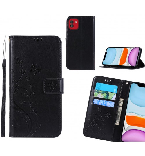 Samsung Galaxy A03 Case Embossed Butterfly Wallet Leather Cover - Black