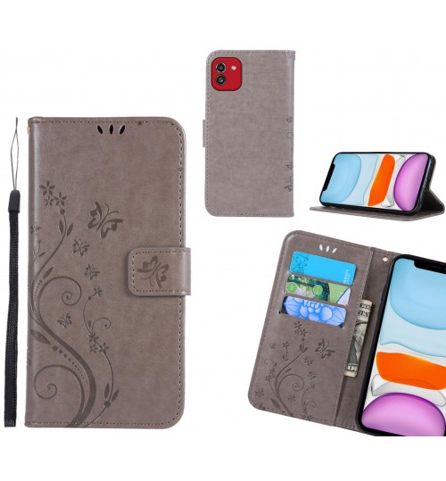 Samsung Galaxy A03 Case Embossed Butterfly Wallet Leather Cover - Grey
