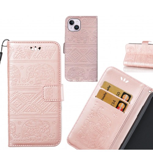 iPhone 14 Plus case Wallet Leather case Embossed Elephant Pattern