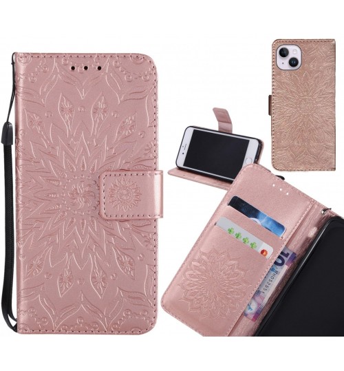 iPhone 14 Plus Case Leather Wallet case embossed sunflower pattern
