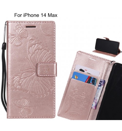 Iphone 14 Plus Case Embossed Butterfly Wallet Leather Case - Rose Gold