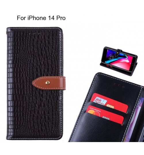 iPhone 14 Pro case croco pattern leather wallet case