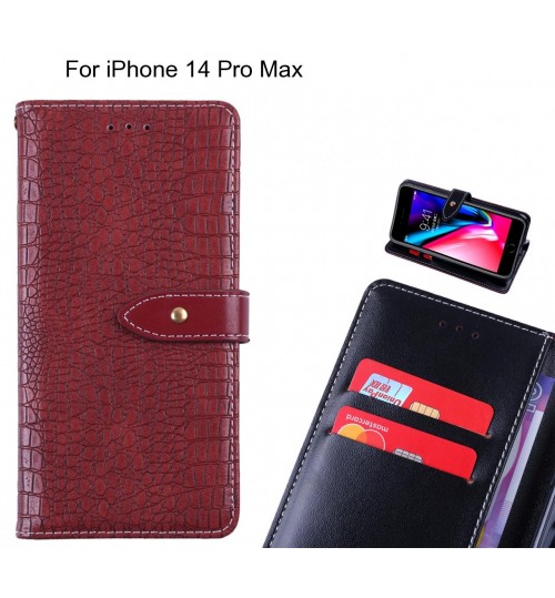 iPhone 14 Pro Max case croco pattern leather wallet case