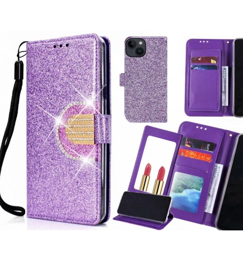Iphone 14 Case Glaring Wallet Leather Case With Mirror - Purple