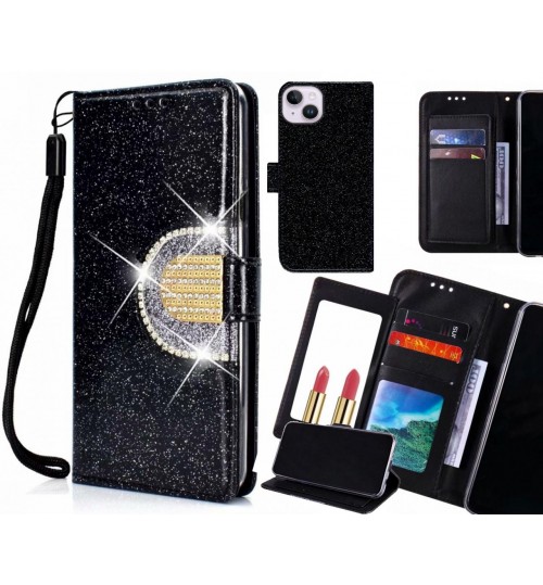 Iphone 14 Plus Case Glaring Wallet Leather Case With Mirror - Black