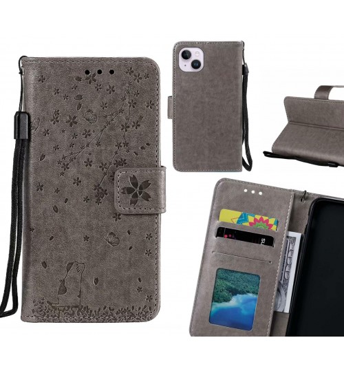 Iphone 14 Plus Case Embossed Wallet Leather Case - Grey