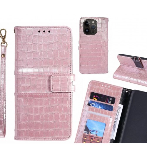 Iphone 14 Pro Case Croco Wallet Leather Case - Pink