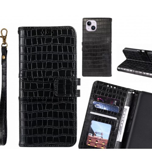 Iphone 14 Plus Case Croco Wallet Leather Case - Black