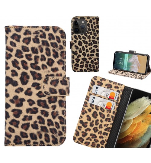iPhone 14 Pro Case  Leopard Leather Flip Wallet Case