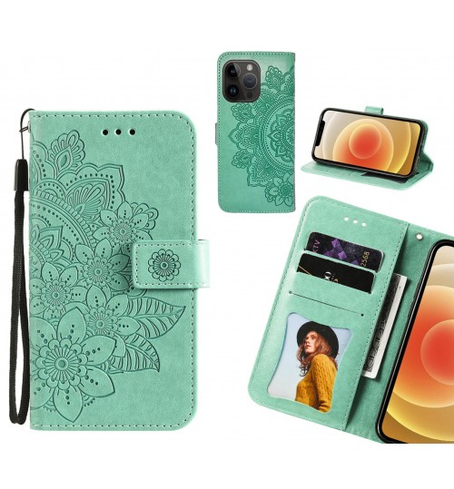 iPhone 14 Pro Case Embossed Floral Leather Wallet case