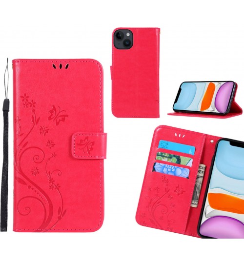 Iphone 14 Case Embossed Butterfly Wallet Leather Cover - Red