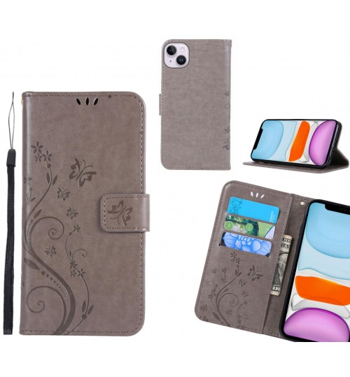 iPhone 14 Plus Case Embossed Butterfly Wallet Leather Cover