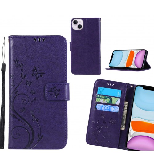 Iphone 14 Plus Case Embossed Butterfly Wallet Leather Cover - Purple
