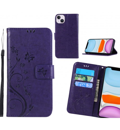 iPhone 14 Plus Case Embossed Butterfly Wallet Leather Cover