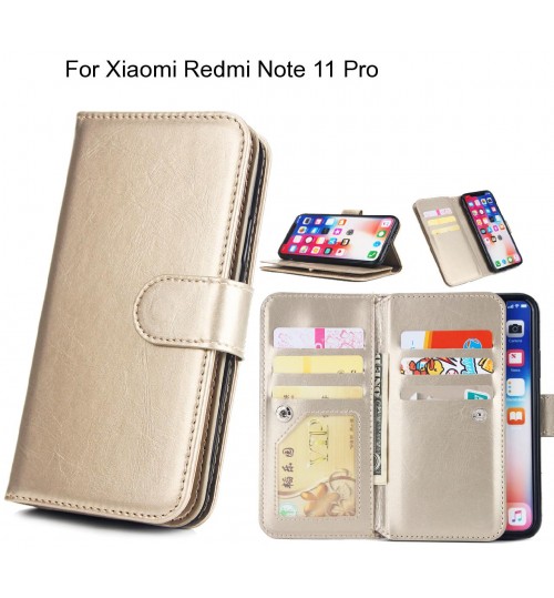 Xiaomi Redmi Note 11 Pro Case Triple Wallet Leather Case 9 Card Slots - Gold