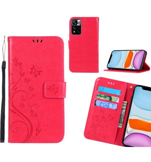 Xiaomi Redmi Note 11 Pro Case Embossed Butterfly Wallet Leather Cover - Red