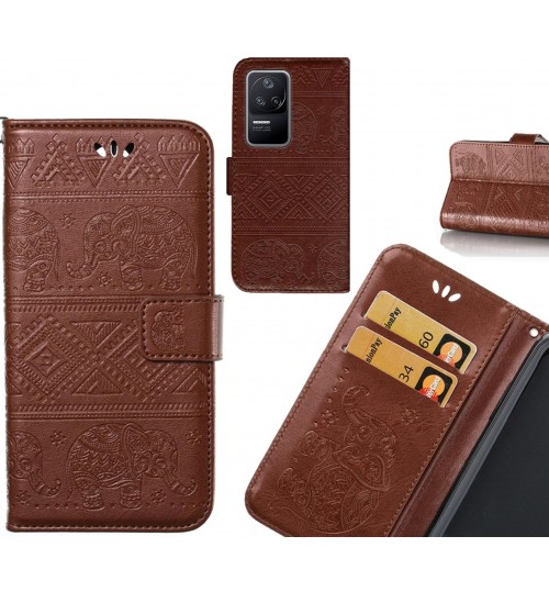 Xiaomi Poco F4 case Wallet Leather case Embossed Elephant Pattern
