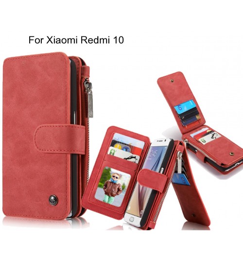 Xiaomi Redmi 10 Case Retro Leather Case Multi Cards - Red