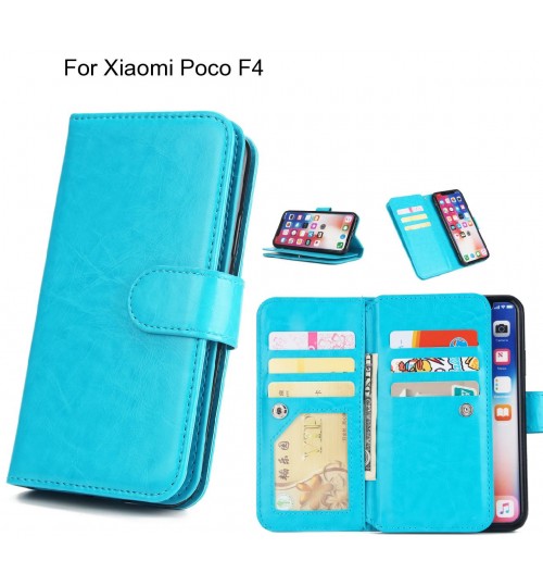 Xiaomi Poco F4 Case Triple Wallet Leather Case 9 Card Slots - Blue
