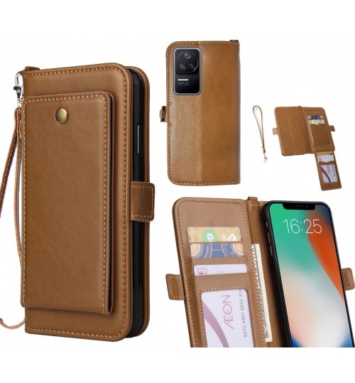 Xiaomi Poco F4 Case Retro Leather Wallet Case - Brown