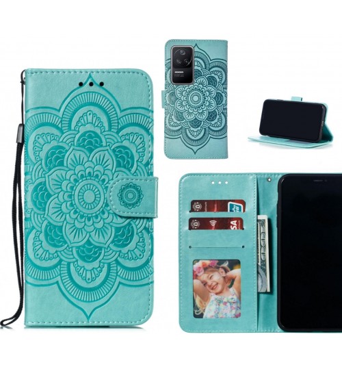Xiaomi Poco F4 Case Leather Wallet Case Embossed Pattern - Green