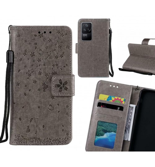 Xiaomi Poco F4 Case Embossed Wallet Leather Case - Grey