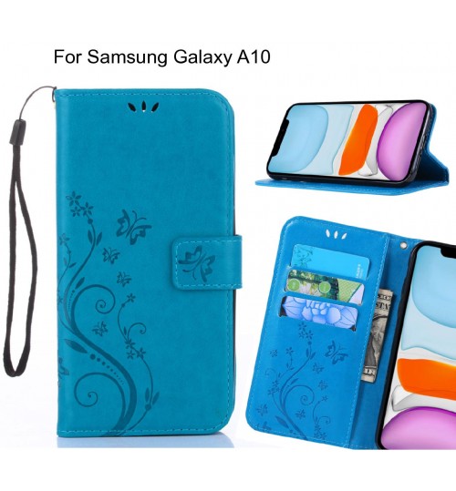 Samsung Galaxy A10 Case Embossed Butterfly Wallet Leather Cover - Blue