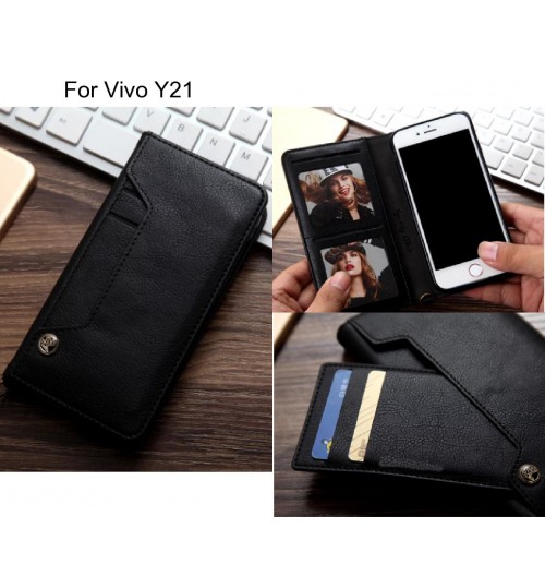 Vivo Y21 case slim leather wallet case 4 cards 2 ID magnet