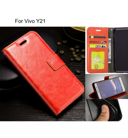 Vivo Y21 case Fine leather wallet case