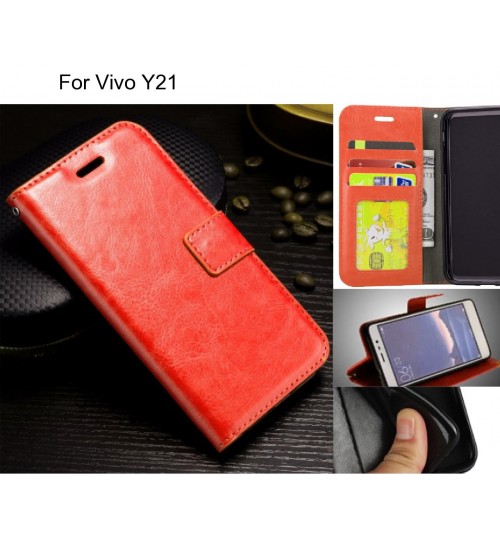 Vivo Y21 Case Fine Leather Wallet Case - Red