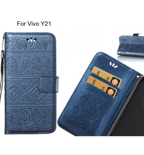 Vivo Y21 case Wallet Leather case Embossed Elephant Pattern