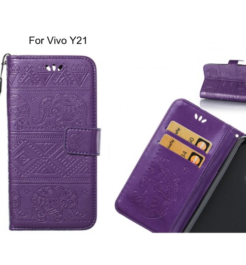 Vivo Y21 case Wallet Leather case Embossed Elephant Pattern