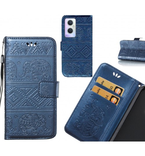 Oppo A96 case Wallet Leather case Embossed Elephant Pattern