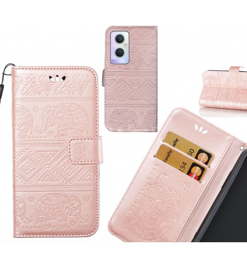 Oppo A96 case Wallet Leather case Embossed Elephant Pattern