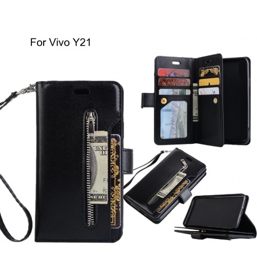 Vivo Y21 case 10 cards slots wallet leather case with zip