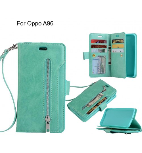 Oppo A96 Case 10 Cards Slots Wallet Leather Case With Zip - Green