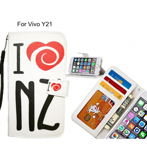 Vivo Y21 case 3 card leather wallet case printed ID