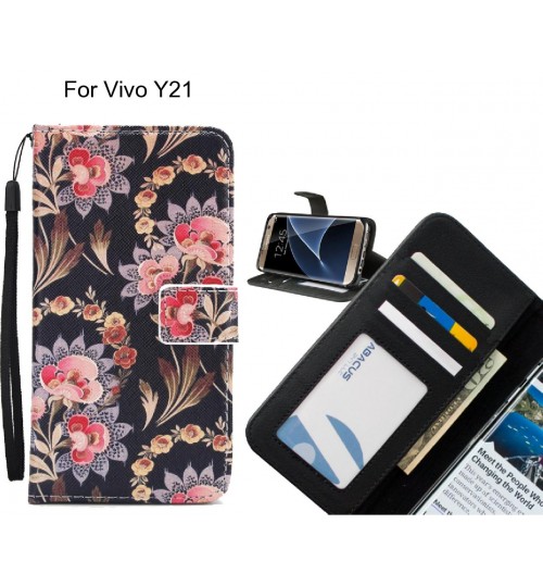 Vivo Y21 case 3 card leather wallet case printed ID