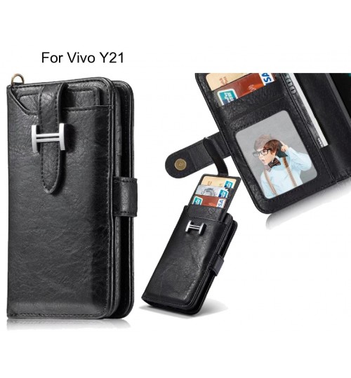 Vivo Y21 Case Retro Leather Case Multi Cards Cash Pocket - Black