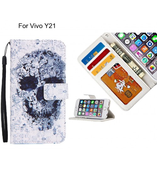 Vivo Y21 case 3 card leather wallet case printed ID