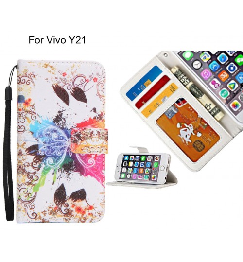 Vivo Y21 case 3 card leather wallet case printed ID