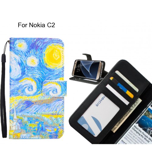 Nokia C2 case 3 card leather wallet case printed ID