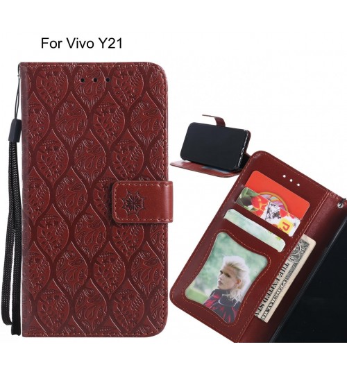 Vivo Y21 Case Leather Wallet Case embossed sunflower pattern