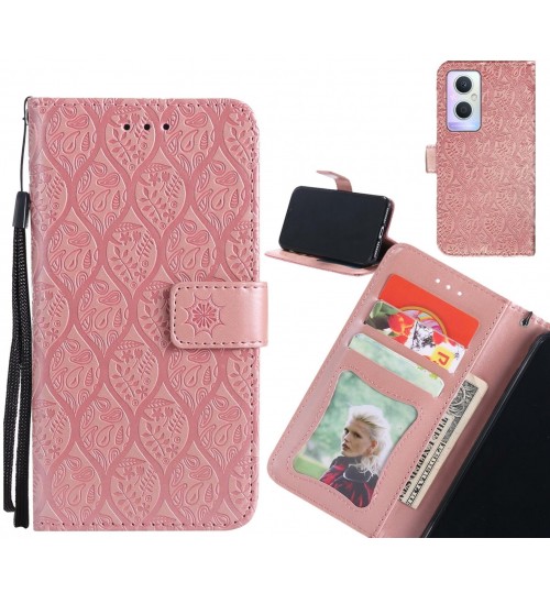 Oppo A96 Case Leather Wallet Case embossed sunflower pattern